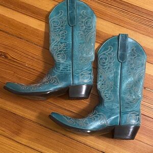 Yippee Ki Yay Old Gringo Teal turquoise Embroidered Boots 7 western cowgirl